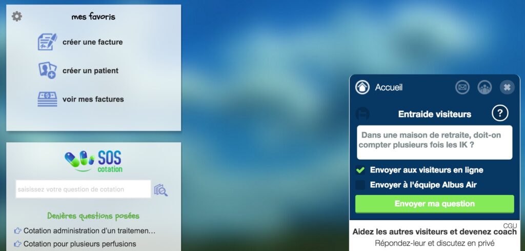 En complément de l'assistance, un chat en direct vous permet de discuter avec les infirmiers connectés en même temps que vous à Albus Air.
