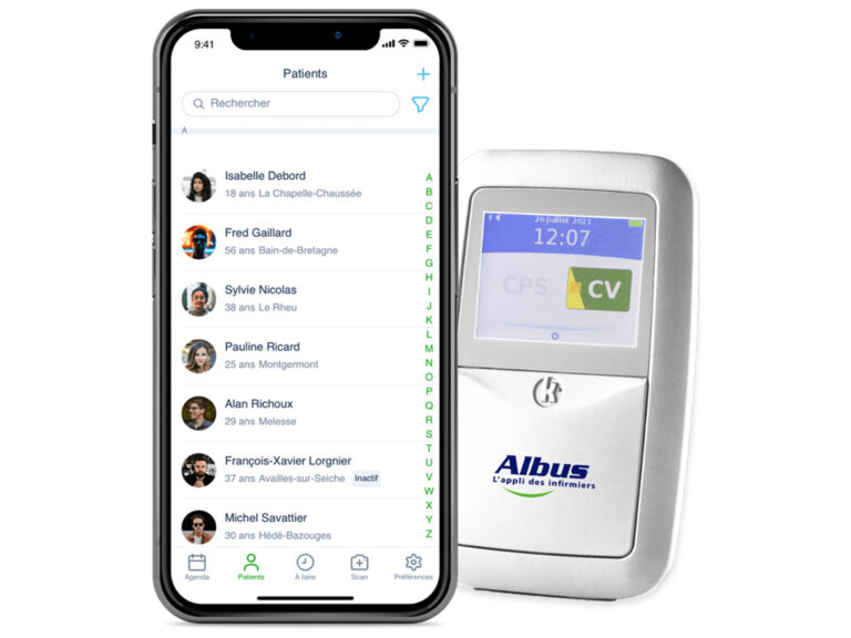 Fin du TLA infirmier, découvrez Albus Latitude, votre solution connectée. Fini les chargements déchargements et bonjour la synchronisation en temps réel pour tous les infirmiers du cabinet