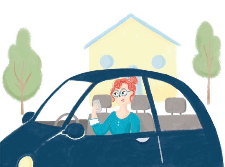 Nina dans sa voiture facture en mobilité