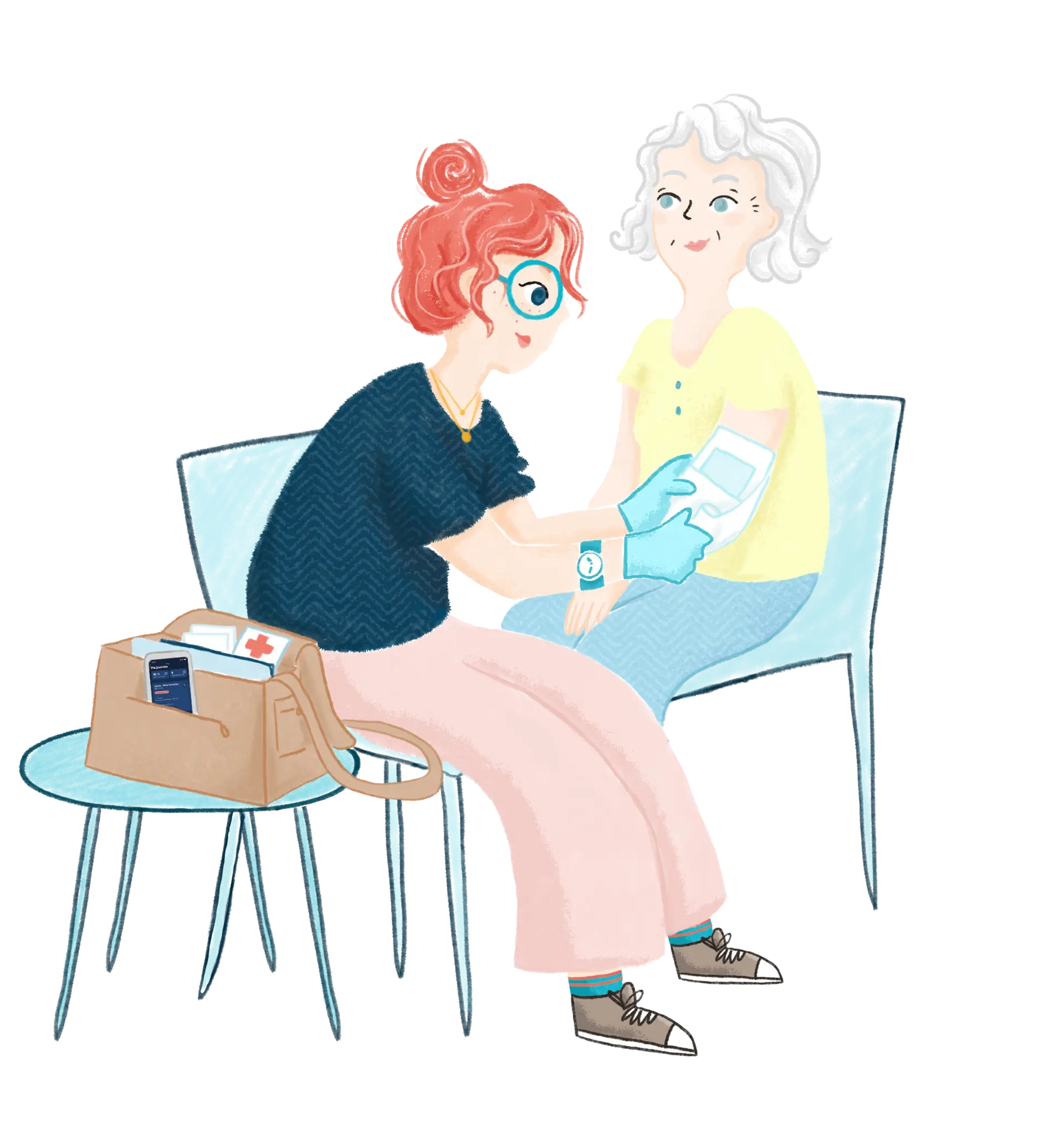 Nina effectuant un pansement à une patiente