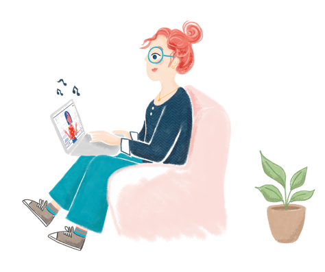 Nina sur un canape consulte le guide 