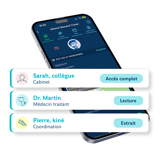 Partage sécurisé d’un extrait du dossier de soins avec un professionnel de santé depuis Albus 